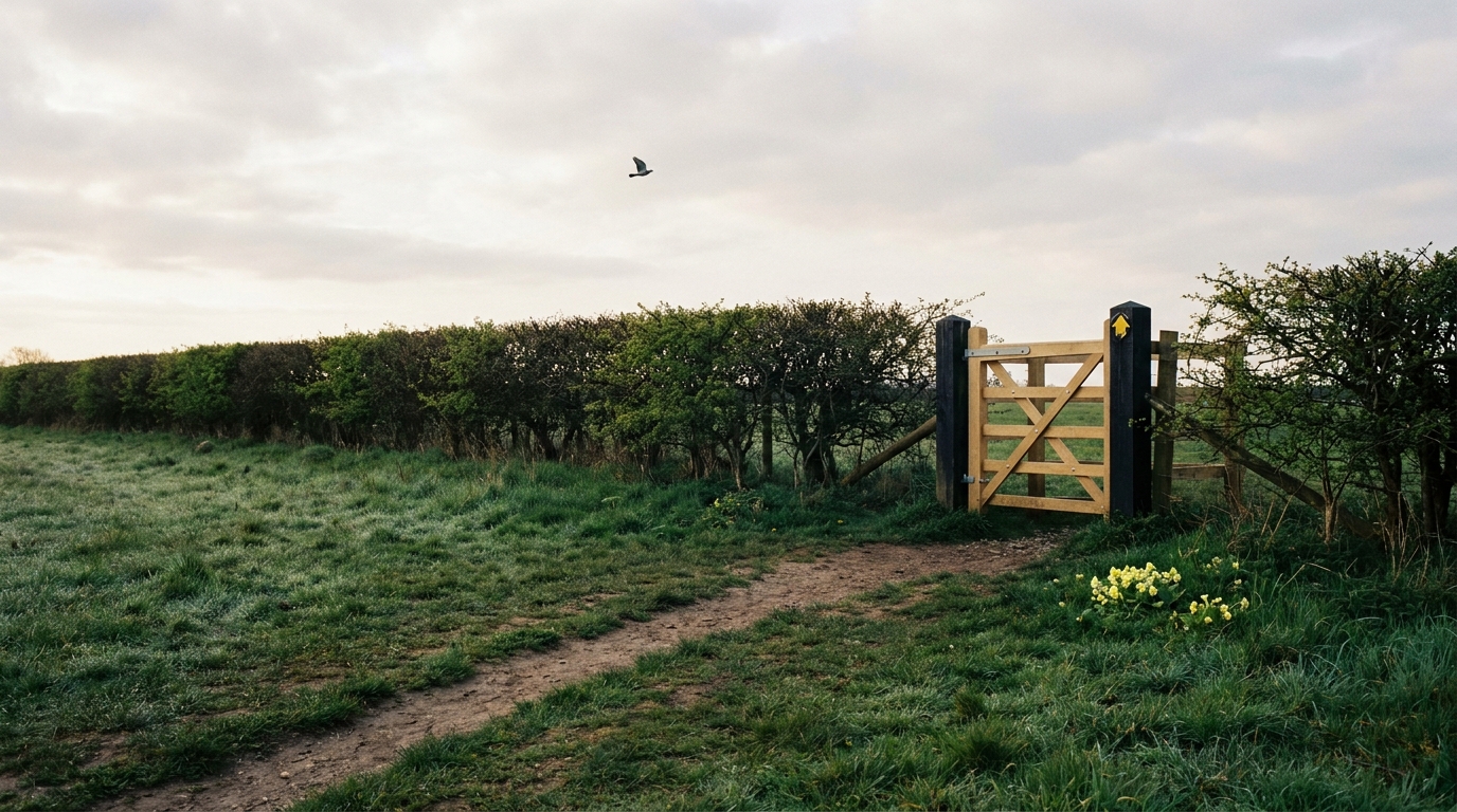A footpath crossing the Poor's Land meadow at the north edge of Bishop's Frome.